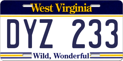 WV license plate DYZ233