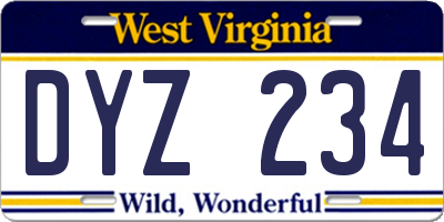 WV license plate DYZ234