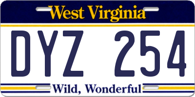 WV license plate DYZ254