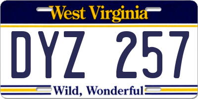 WV license plate DYZ257