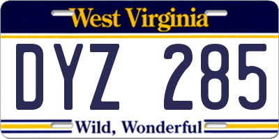 WV license plate DYZ285