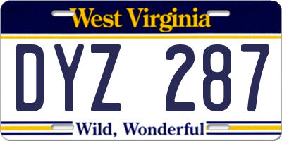 WV license plate DYZ287
