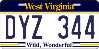WV license plate DYZ344