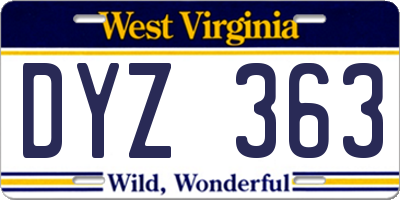WV license plate DYZ363