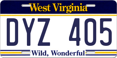 WV license plate DYZ405