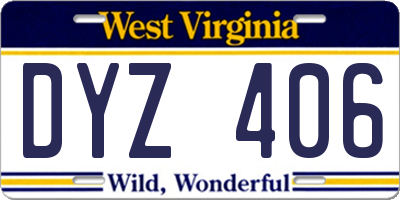 WV license plate DYZ406