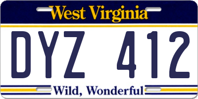 WV license plate DYZ412