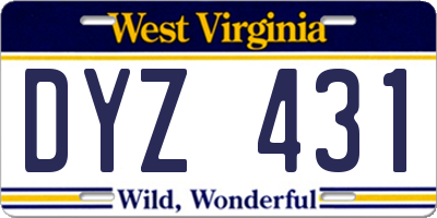 WV license plate DYZ431