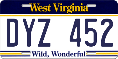 WV license plate DYZ452
