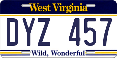WV license plate DYZ457