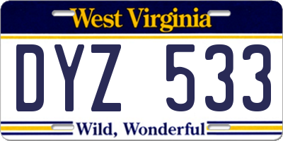 WV license plate DYZ533