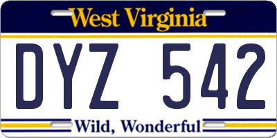 WV license plate DYZ542