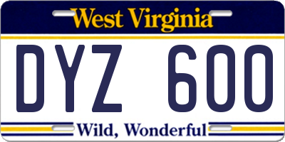 WV license plate DYZ600