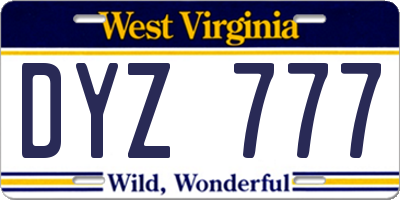 WV license plate DYZ777