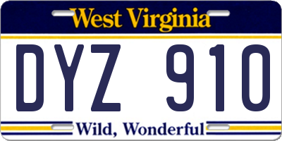 WV license plate DYZ910