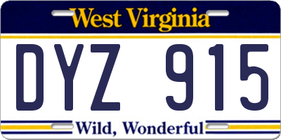 WV license plate DYZ915