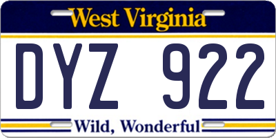 WV license plate DYZ922