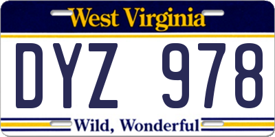 WV license plate DYZ978