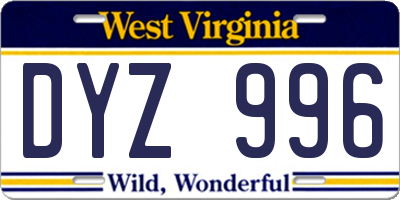 WV license plate DYZ996