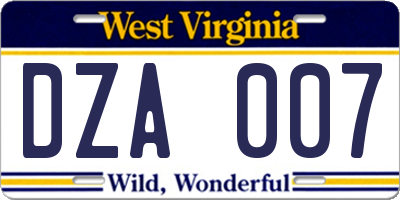 WV license plate DZA007
