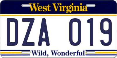 WV license plate DZA019