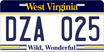 WV license plate DZA025