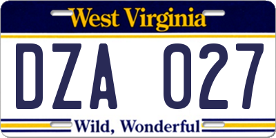 WV license plate DZA027