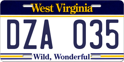 WV license plate DZA035