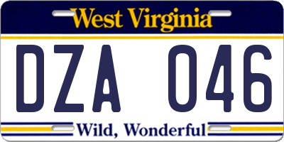 WV license plate DZA046