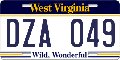 WV license plate DZA049