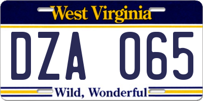 WV license plate DZA065
