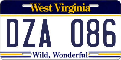 WV license plate DZA086