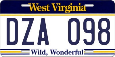 WV license plate DZA098