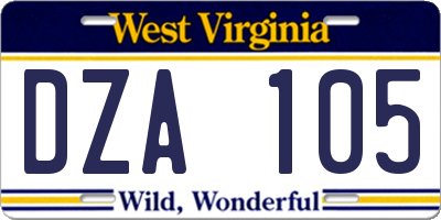 WV license plate DZA105