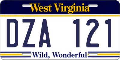 WV license plate DZA121