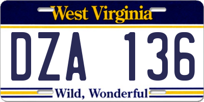 WV license plate DZA136