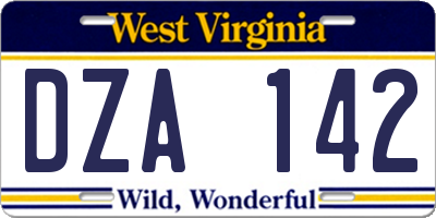 WV license plate DZA142