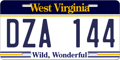 WV license plate DZA144