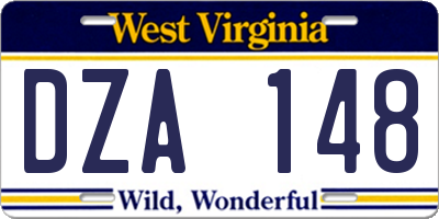 WV license plate DZA148