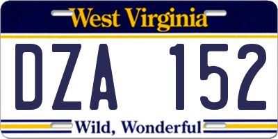 WV license plate DZA152