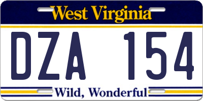 WV license plate DZA154