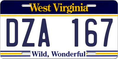 WV license plate DZA167
