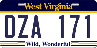 WV license plate DZA171