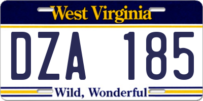 WV license plate DZA185