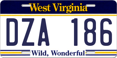 WV license plate DZA186