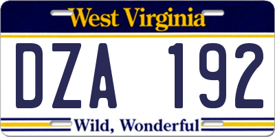 WV license plate DZA192