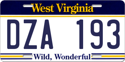 WV license plate DZA193