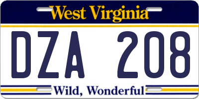 WV license plate DZA208