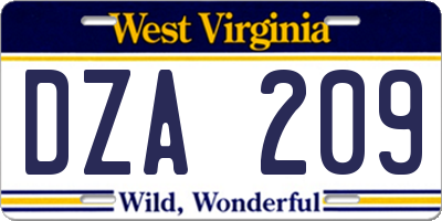 WV license plate DZA209