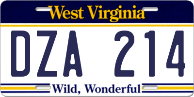 WV license plate DZA214